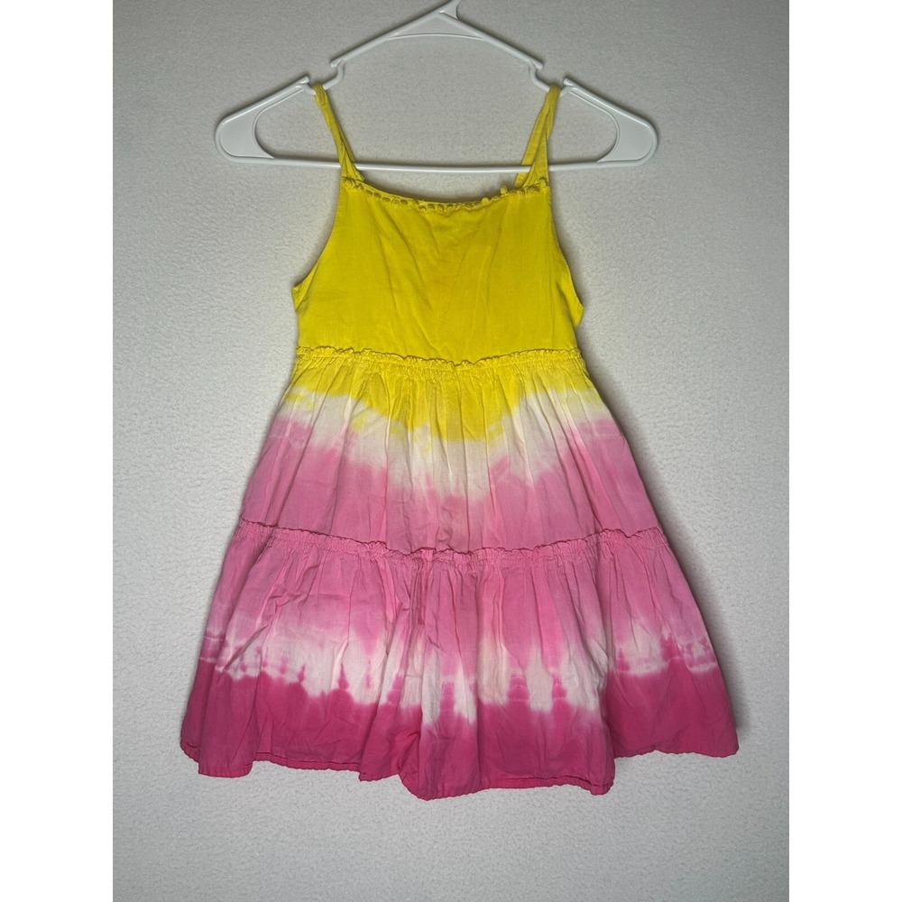 Yellow, White, and Pink Spaghetti Strap Tiered Sundress Girl's Medium